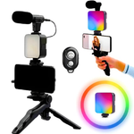 Combo Influencer 4-en-1: Trípode, Micrófono, Luz LED y Control Bluetooth Rgb